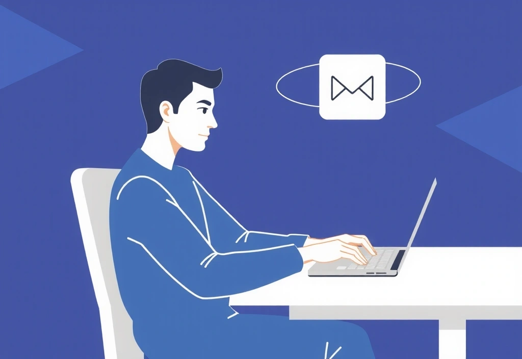 Illustration of a person sending an email on a laptop, symbolizing contact and communication